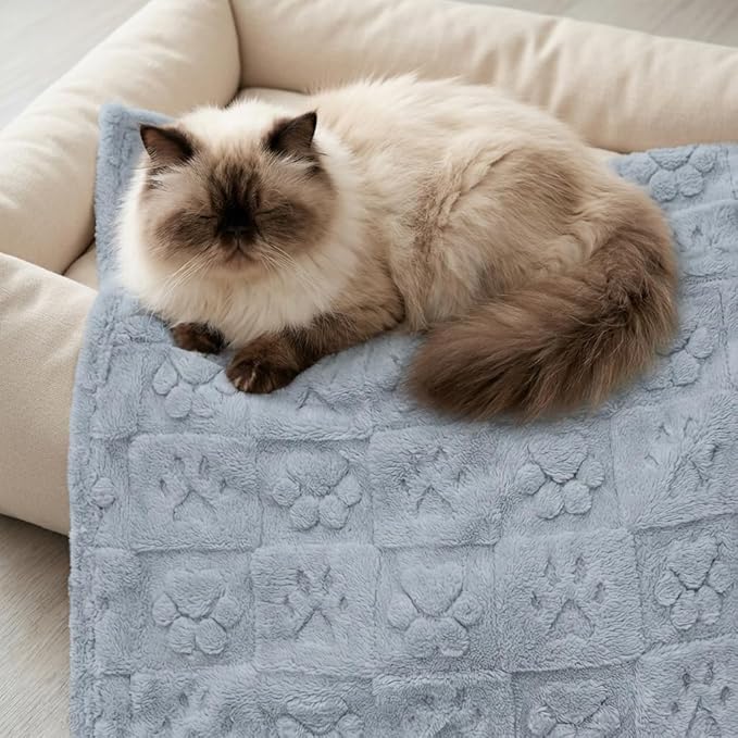 Americanflat 30x40 Jacquard Fleece Throw Blanket - Soft and Breathable Pet Blankets for Couches, Bed, Chair - Fleece Blanket for Home, Bedroom, or Outdoor - Gray Paw Print Blankets for Dogs or Cats