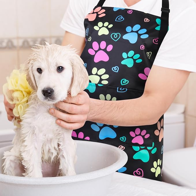 Dog Grooming Waterproof Apron with 2 Pockets, Cute Animals Puppy Dog Pets Apron