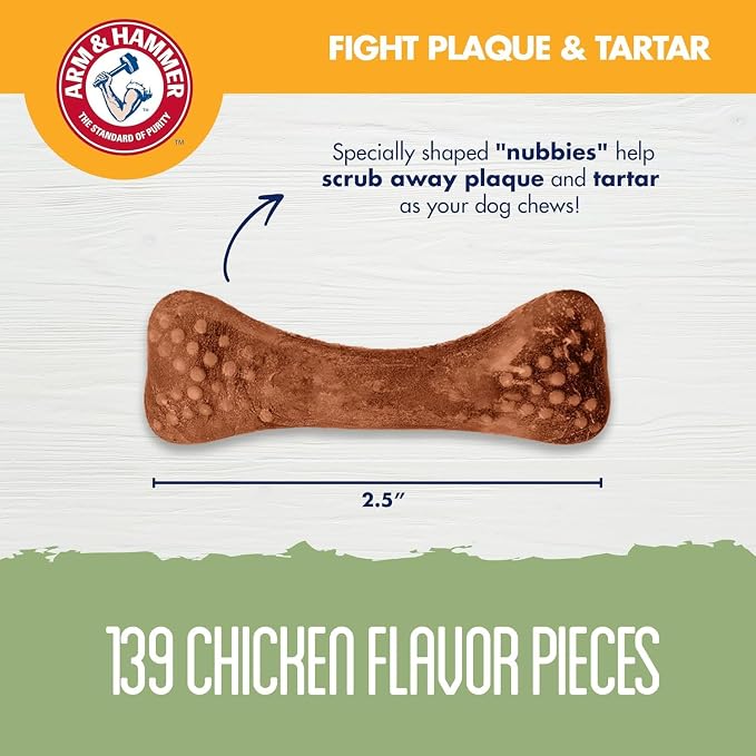 Arm & Hammer for Pets Nubbies Dental Treats Value Size Baking Soda Calcium Chicken Flavor Scrubs Plaque Tartar Freshens Breath 139 Count 52.8 OZ 2 Pack Dogs for Daily At-Home Oral Hygiene Routines