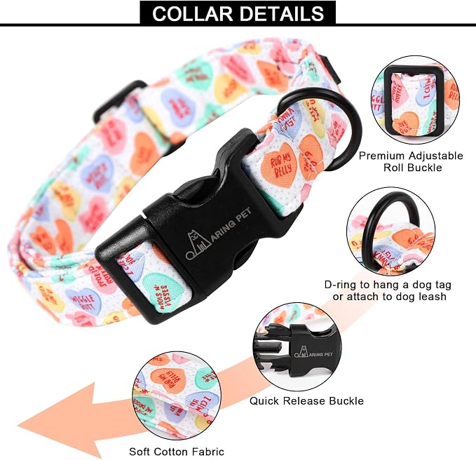 ARING PET Valentine's Day Dog Collar, Cute Candy Heart Pet Collars with Quick Release Buckle for Puppy Small Medium Large Boy Girl Dogs-XS