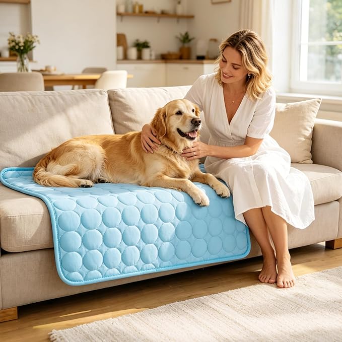 Dog Cooling Mat, Q-Max>0.4 Pet Dog Self Cool Pad, Ice Silk Washable Summer Cooled Mat for Dogs Cats, Kennels, Crates and Beds