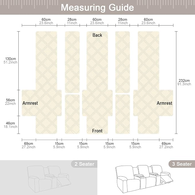 TAOCOCO 100% Waterproof Recliner Couch Covers with Console, Sofa Covers for Reclining Sofa 3 Seat with Straps Design, Split Recliner Sofa Cover Furniture Pets Kids Protector (3 Seater, Light Brown)