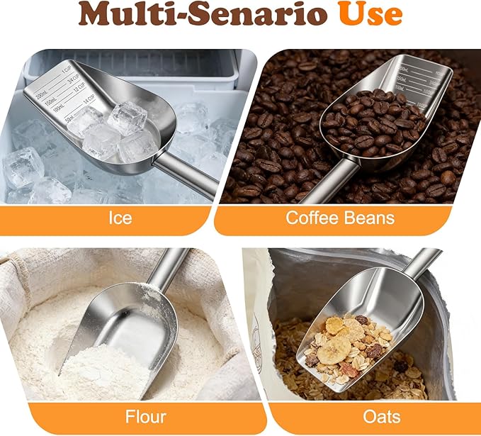 Mity rain 2PCS Dog Food Scoop Stainless Steel with Long Handle, Precise Dog Food Measuring Cup 1, 3/4, 1/2, 1/4 Cup, Pet Scoop for Cats, Rabbits, Animals, Metal Spoon for Dog Food Storage (2 CUP)