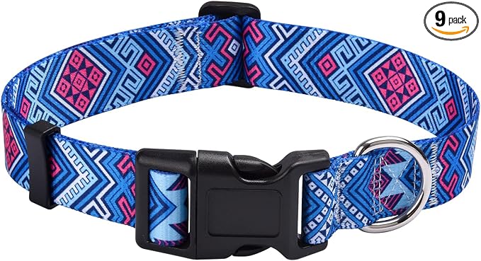 Mihqy Dog Collar with Bohemia Floral Tribal Geometric Patterns - Soft Ethnic Style Collar Adjustable for Small Medium Large Dogs(Blue Ethnic Style,M)