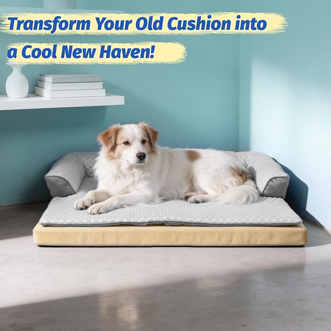 WATANIYA PET Cooling Dog Bed, Washable Cooling Mat for Large Dogs with Removable Cover, Self Cooling Couch Cover for Dog, Non-Slip Dog Couch Bed, 41x37 Inch, Grey