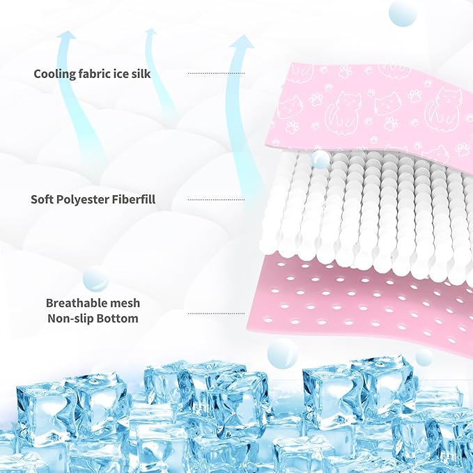 NWK Pack of 4 Pet Cooling Mat -Q-Max>0.345 Ice Silk Cooling Mat for Dogs & Cats Portable & Washable Pet Cooling Blanket, Car Seats, Beds for Summer (4pcs, Pink Cat, 27'' X 20'' X 0.3'')