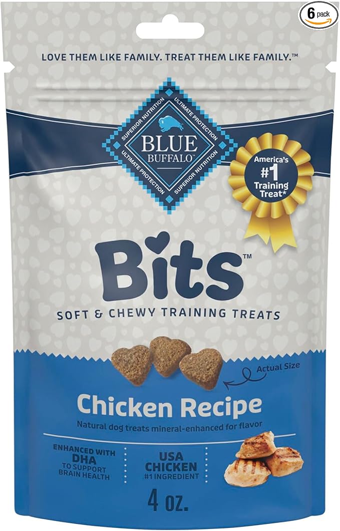 Blue Buffalo Bits Soft Dog Treats for Training, Made with Natural Ingredients & Enhanced with DHA, Chicken Recipe, 4-oz Bag, (Pack of 6)