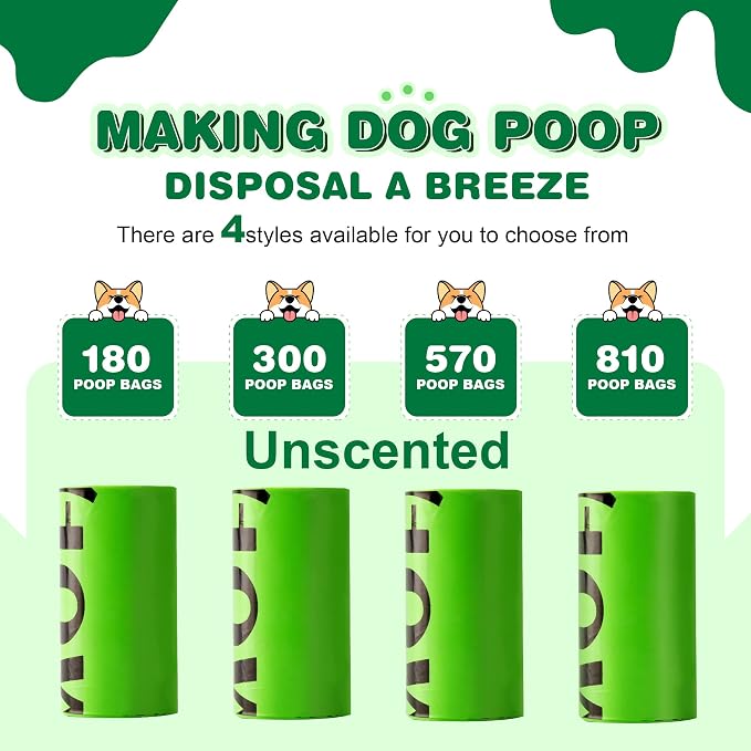 Dog Poop Bag Rolls 570 Count with Dispenser, Biodegradable Unscented Pet Waste Bags, Guaranteed Extra Thick, Leak Proof Doggie Refill Bags for Easy Cleanup, Big Size 9 x 13 Inches