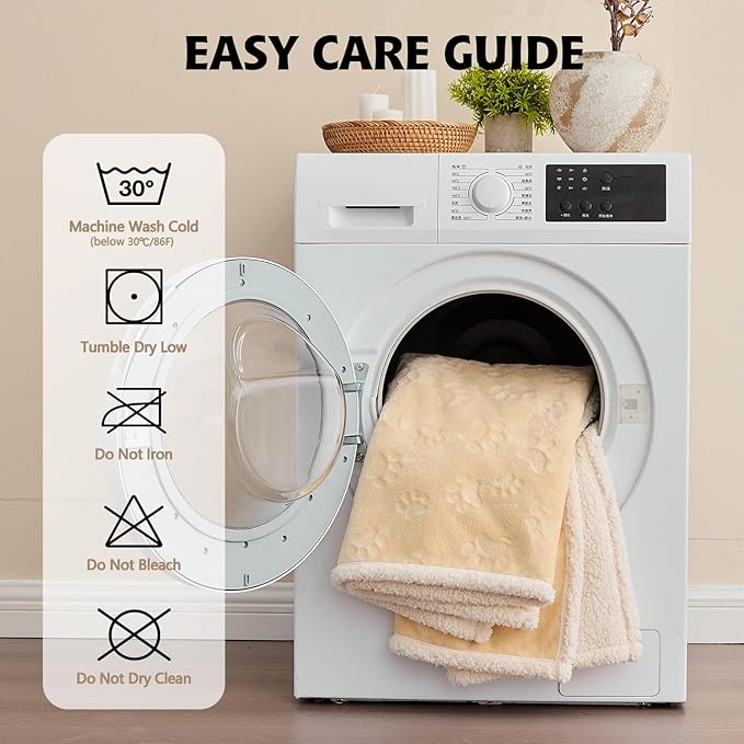 Qeils Pet Blankets for Cats - Waterproof Cat Blanket Washable - Sherpa Fleece Puppy Blanket, Soft Plush Reversible Throw Protector for Bed Couch Car Sofa, 25"X30", Khaki