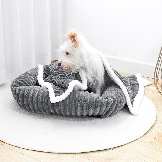 Waterproof Dog Blanket Soft Pet Cat Blanket Cozy Calming Sherpa Corduroy Fleece Blanket Reversible Furniture Bed Protector for Small Dogs Machine Washable Puppy Blanket, Drak Grey 30x40 in