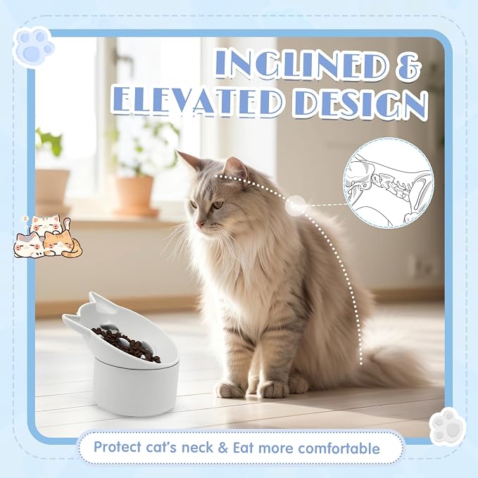 Funnymoom 2 Pack Silicone Cat Slow Feeder, Elevated Slow Feeder Cat Bowl for Dry and Wet Food, Tilted Design with Non Slip Base, Adjustable Angle for Pet(Gray and Blue)