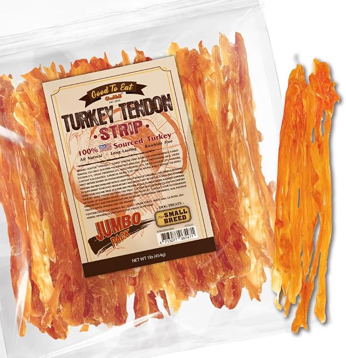 Gootoe Turkey Tendons for Dogs – All-Natural, Hypoallergenic Dog Treats, Rawhide Alternative, Long Lasting Puppy Chews, Healthy Dog Treats for Small Breeds, Strips, 1 lb