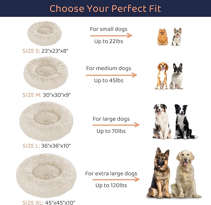 Donut Dog Bed - Premium Comfort for Anxiety Relief - Fluffy & Calming Design with Ultra-Plush Support | Cozy Round Dog Bed with Super Soft Circle Style (Cream, Small)
