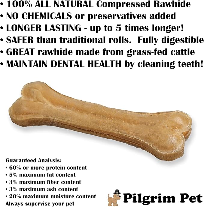 Dog Bones Long Lasting 5-Pack – Natural Compressed Rawhide Bones for Aggressive Chewers – Zero Flavors, Preservatives – Safe Dog Treats Ideal for All Breeds and Sizes (Medium ~ 6.5")