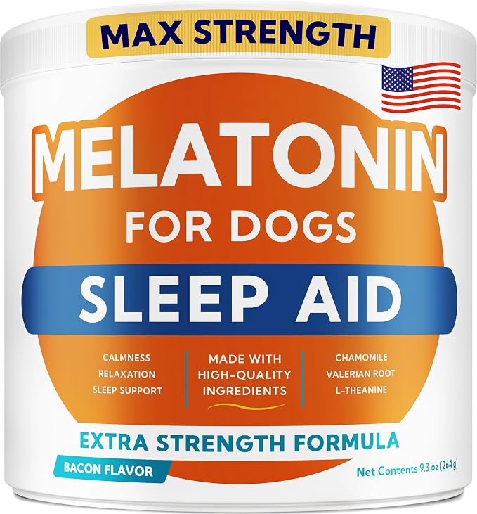 Melatonin for Dogs to Sleep 6mg - Doggie Sleep Aid Treats - Sleeping Pills for Anxiety - Extra Strength Calming Chews Large & Medium Breed Help Sleep at Night - Made in USA - 120Ct
