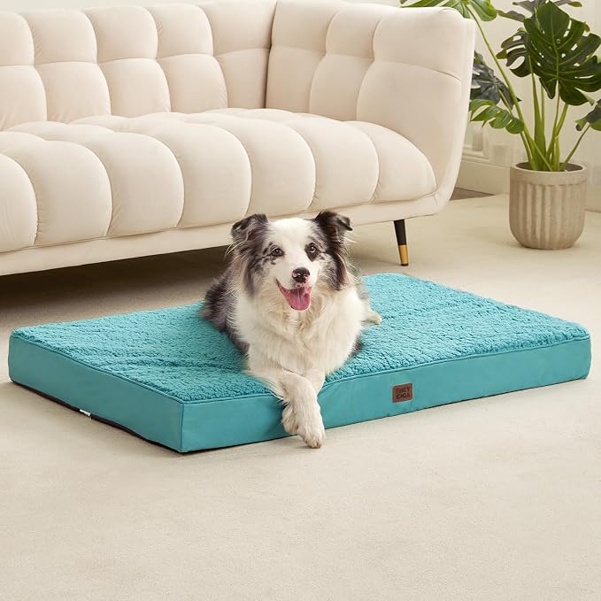 EHEYCIGA Orthopedic Dog Beds for Large Dogs with Removable Washable Cover for Crate, Turquoise Blue, 35x23