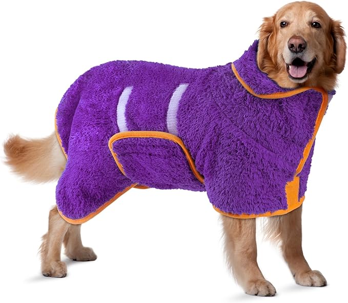 Bienbee Dog Bathrobe, Quick Drying Super Absorbent Pet Robes for Small Medium Large Dogs, Drying Coat for After Bath & Swim, Warm & Cozy Dogs Towels, Dog Puppy Bath Supplies, Purple XL