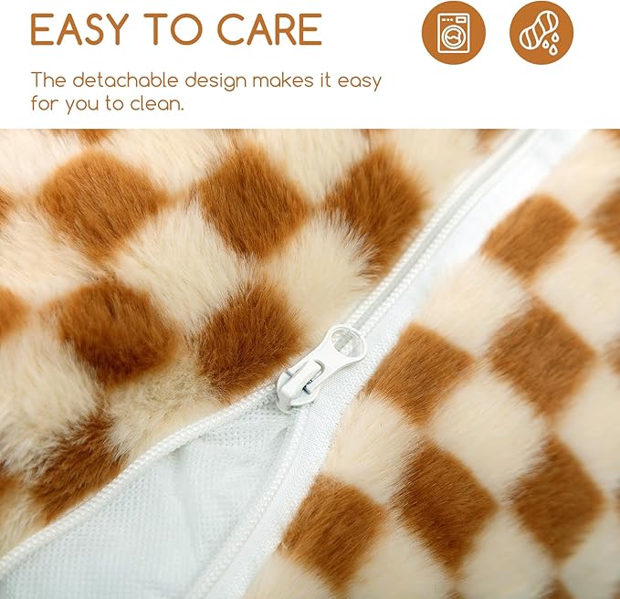 Hollypet Cat Bed Fluffy Plush Multifunctional Double-Layer Machine Washable Soft Warming Kitty Pet Couch Orthopedic Nest Beds for Small Cats Kitten and Dogs up to 13lbs, Brown ＆ Yellow(25x20x13in)
