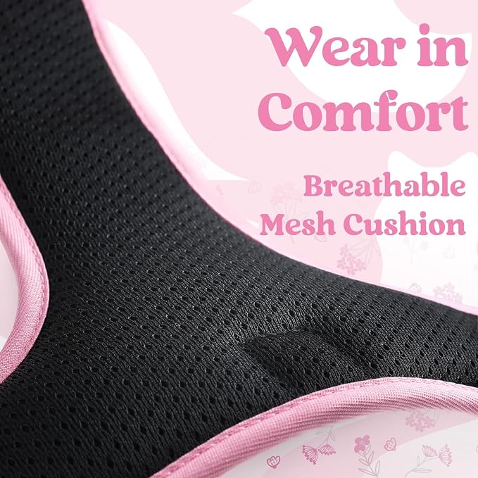 rabbitgoo Dog Harness Medium Sized, No Pull Easy On & Off with 3 Buckles Pet Harness, Adjustable Soft Walking Vest with 2 Clips and Handle, Reflective for Medium Dogs, Floral Pink, M