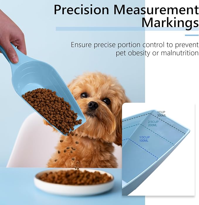 Dog Food Scoop, 2 Cup Capacity Dog Food Scoop With Measuring Lines For Dog, Puppy and Cat Coffee Bean Scoop, Flour Scoop (Blue)