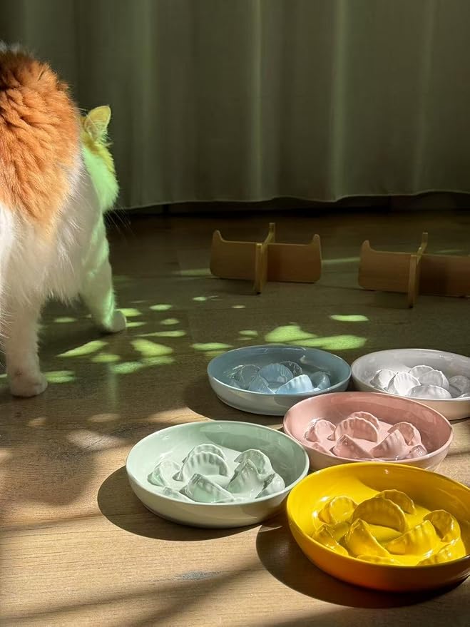 Unbreakable Slow Feeder Bowl for Cats and Small Dogs- Cat Plates for Wet & Dry Food- Melamine Puzzle Cat Bowl for Slow Eating- Whisker Friendly & Dishwasher Safe & Non Slip Design -(Green,6.3'W*1.5H')