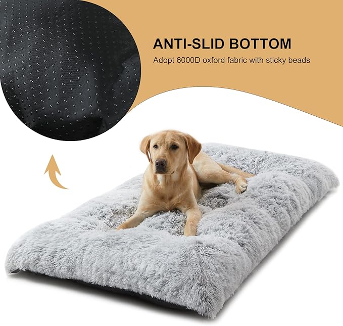 BFPETHOME Dog Beds for Large Dogs, Plush Dog Crate Bed Fluffy Cozy Kennel Pad for Sleeping &Ease Anxiety, Washable Pet Mats with Anti-Slip Bottom for Large Medium Dogs, Pet Bed, Grey