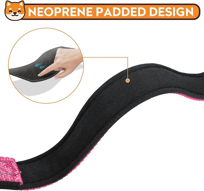 Reflective Dog Collar, Adjustable Soft Neoprene Padded Nylon Pet Collars with Buckle for Medium Dogs, Hotpink,M
