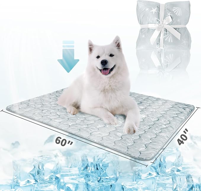 NWK Dog Cooling Blanket, Q-Max>0.345, Ice Silk Cool to Touch Material, Reversible Breathable Bed Cover, Furniture Protector Couch Sofa for Summer, Machine Washable (Misty Gray, 40'' X 60'')