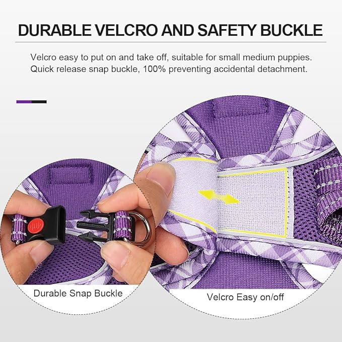 Mercano Soft Mesh Dog Harness and Leash Set, Step-in Reflective Breathable Lightweight Vest Harnesses with Safety Buckle for Small Dogs, Cats (XS, Purple)