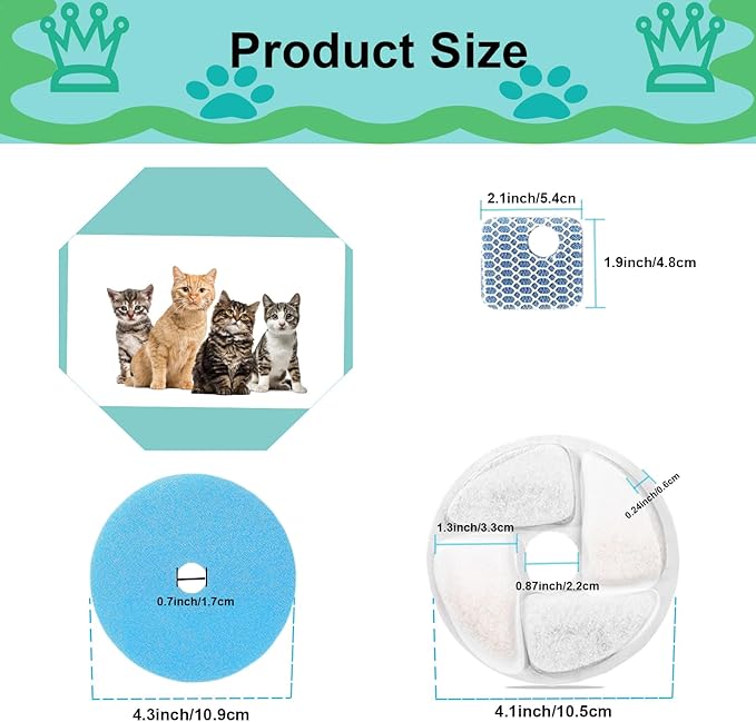 Cat Water Fountain Filter,Cat Fountain Filters Replacement for Square 2.2L/73oz Stainless Steel Pet Water Fountain,10 Pack Pet Fountain Filter Replacement