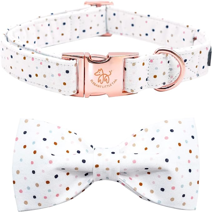 Elegant little tail Dog Collar with Bow, Dot Pattern Soft Comfy Bowtie Dog Collar Adjustable Pet Gift Collars for Small Medium Large Dogs