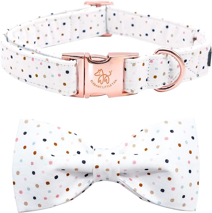 Elegant little tail Dog Collar with Bow, Dot Pattern Soft Comfy Bowtie Dog Collar Adjustable Pet Gift Collars for Small Medium Large Dogs