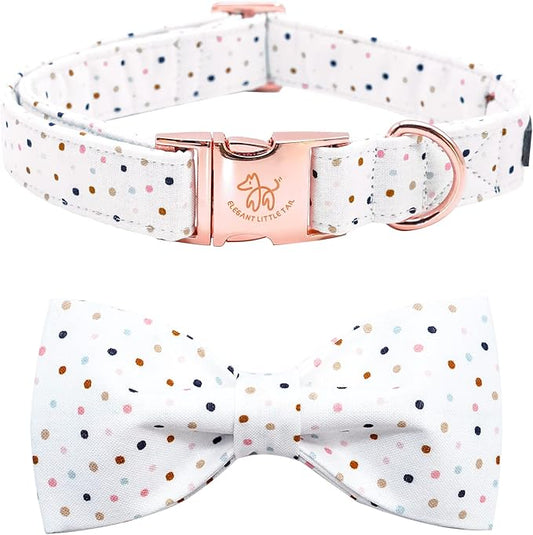 Elegant little tail Dog Collar with Bow, Dot Pattern Soft Comfy Bowtie Dog Collar Adjustable Pet Gift Collars for Small Medium Large Dogs