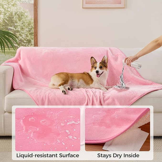 Sunheir Waterproof Dog Blankets for Extra Large Dogs - Cat Blanket Washable for Couch Protection, Soft Sherpa Fleece Puppy Throw Blanket to Prevent Urine Leaks & Protects Furniture, 50"X 60", Pink