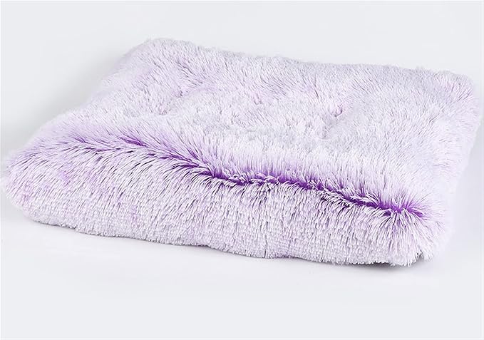 Long Plush Calming Pet Bed Cuddler Pet Bed for Dogs and Cats Fluffy Faux Fur Dog Bed with Anti Slip Bottom Machine Washable Pet Sleep Bed Crate Mat Gradient Purple M