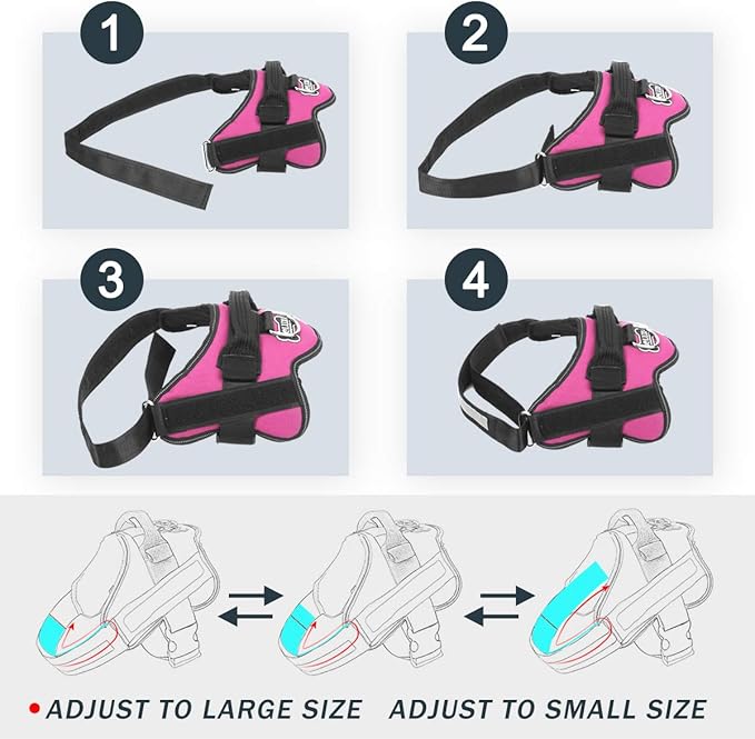 Dog Harness, No-Pull Reflective Dog Vest, Breathable Adjustable Pet Harness with Handle for Outdoor Walking - No More Pulling, Tugging or Choking (Rose red, L)