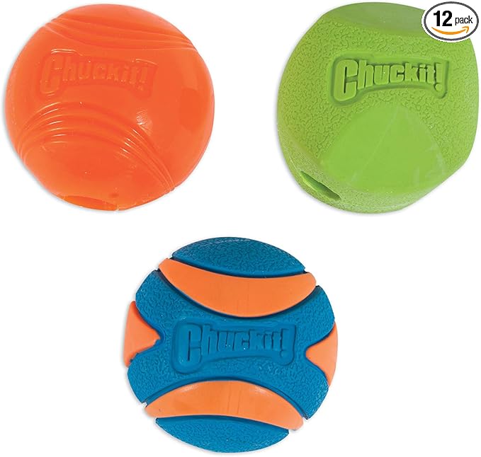 Chuckit! Fetch Pack Dog Ball Dog Toys, Medium (2.5 Inch), for Medium Breeds, Includes Erratic, Strato and Ultra Squeaker Balls, 3 Count (Pack of 12)