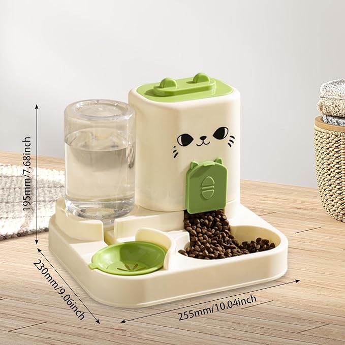 2 in 1 Automatic Pet Feeder Water Dispenser Portable Travel Supplies Cat Food Bowl Food Container for Kitten Small Dogs Bunny, Green