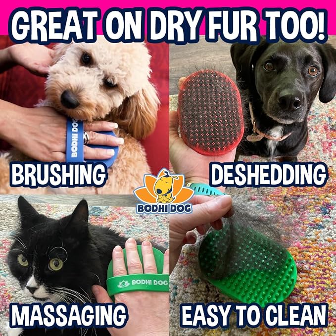 Bodhi Dog Shampoo Brush - Pet Grooming & Bath Supplies for Cats and Dog Bath Brush for Long & Short Hair - Premium Scrubber for Shower, Bathing & Massage - (One Pack, Pink)