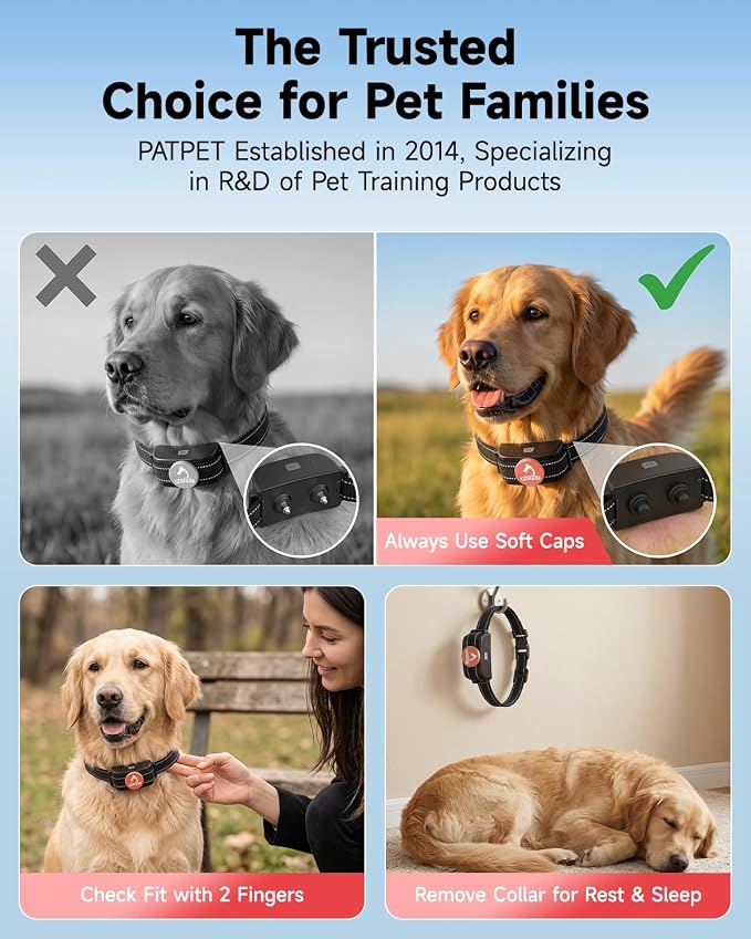 PATPET Dog Training Collar Shock Collar with Remote - 3 Training Modes, Beep, Vibration and Shock, Up to 1000 ft Remote Range, Rainproof for Small Medium Large Dogs