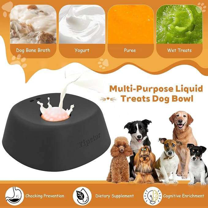Yipetor Slow Feeder Dog Bowls for Liquid Treat, 【Enrichment Ball-Roll】 Bone Broth Dog Lick Bowl, 3/4 Cup Yogurt Pup Lick Toy for Large Medium Small Breeds Dietary Supplement/Post-op Nutrition