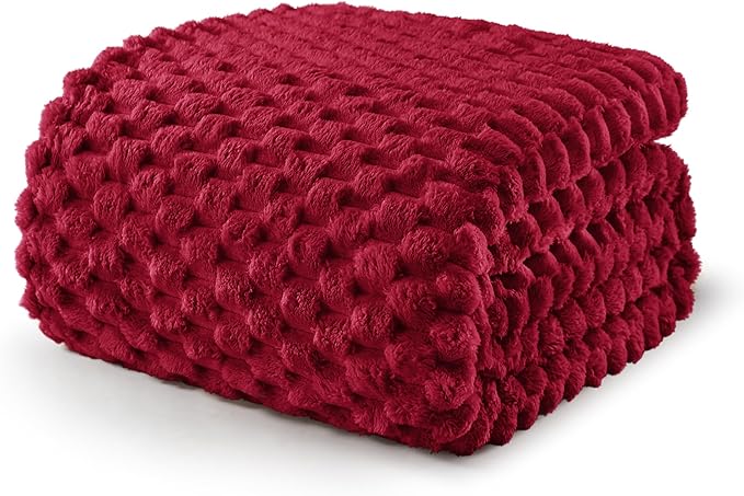 Exclusivo Mezcla Fleece Twin Blanket for Bed, Extra Large Fuzzy Deep Red Bed Blankets, Soft Cozy Plush Sofa Throws for All Seasons, 90x66 Inches