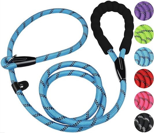 Dog Leash, 6 FT Slip Lead Dog Leashes, Durable Premium Quality Strong Training Rope Slip Leash with Comfortable Padded Handle and Highly Reflective Threads for Small Medium and Large Dogs, (Blue)