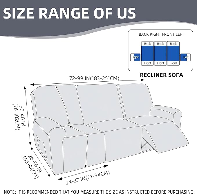 Genina Recliner Sofa Covers - Stretch Reclining Couch Covers with Stripe Jacquard - 3 Seat Cushion Slipcovers with Soft Fabric - Furniture Protector for Pet Kid (Black)