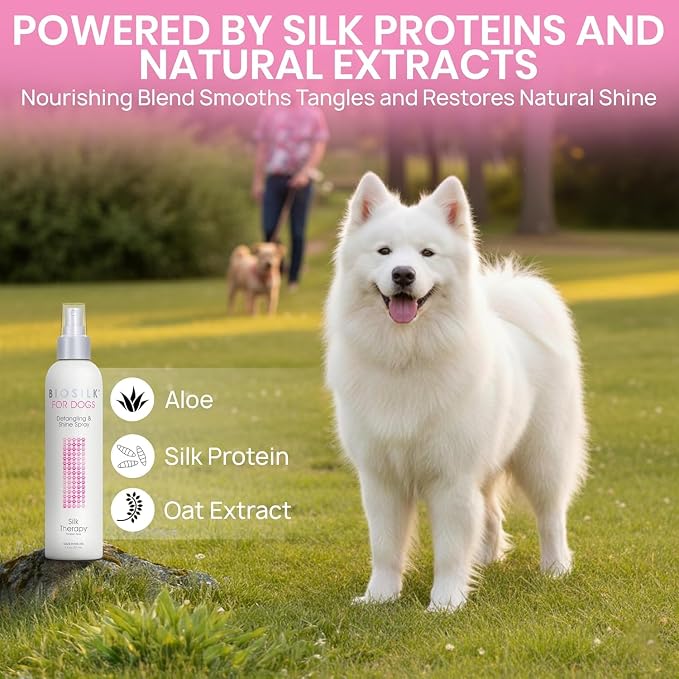 BioSilk for Dogs Silk Therapy Detangling and Shine Protecting Spray, pH Balanced Leave-in Mist with Silk and Vitamins for Dematting, Paraben-Free, All Coats and Breeds, 8 Fl Oz - 6 Pack