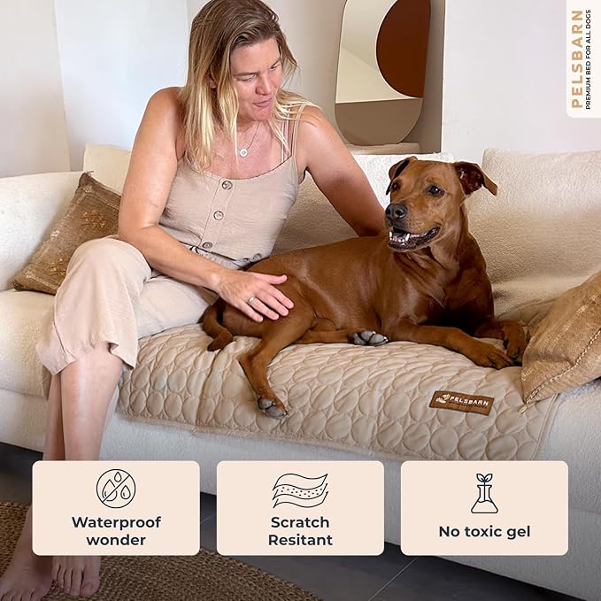 Pelsbarn Dog Cooling Mat- Ice Silk Summer Comfort, Self Cooling, Non-Slip Dog Pad, Durable & Washable, Mat for Large Dogs 25 x 37, Support Shelter Dogs with Every Purchase (Beige)