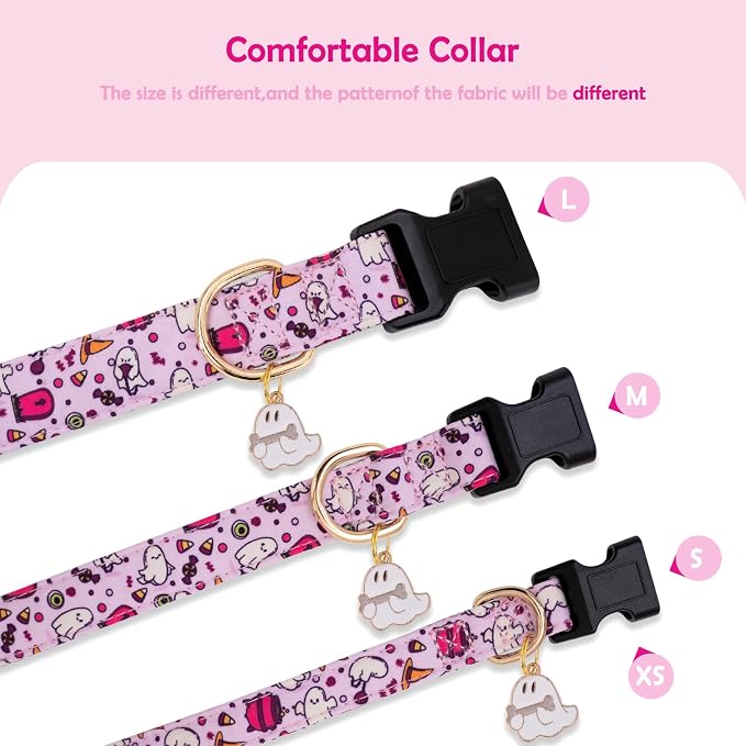 Faygarsle Fall Dog Collar - Adorable Ghost Pattern for Small, Medium & Large Dogs - Purple Neckwear for Boys & Girls