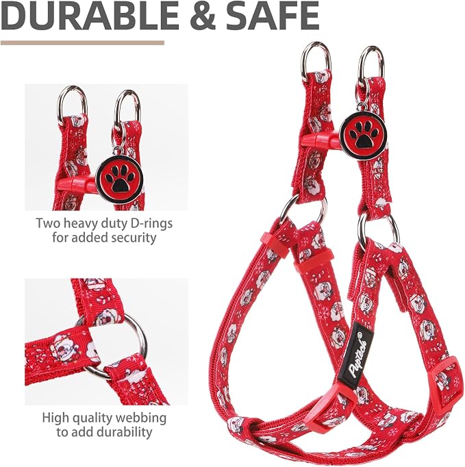 PUPTECK No Pull Christmas Dog Harness Soft Adjustable Basic Nylon Step in Puppy Vest Outdoor Walking with ID Tag, Red, M