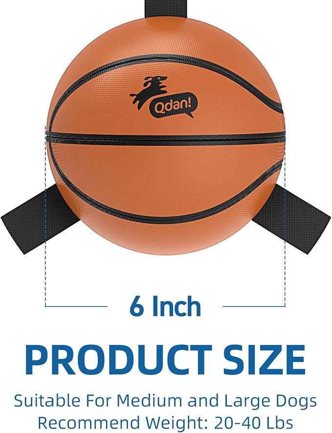QDAN Dog Ball Basketball Toys, Balls with Straps, Dog Water Toy Pool Toys for Small Medium Dogs (6 Inch)