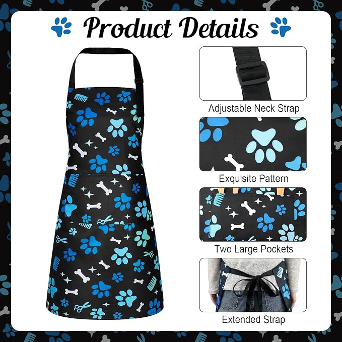 Dog Grooming Waterproof Apron with 2 Pockets, Cute Animals Puppy Dog Pets Apron